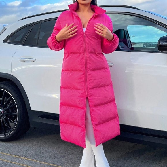 Hot Pink Preppy Womens Solid Zip Up Puffer Coat - Picture 5 of 6